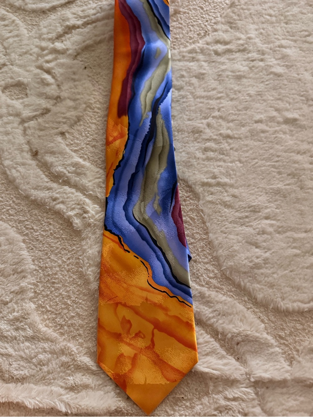 J. Garcia Silk Tie in Blue, Orange, Gold and Black